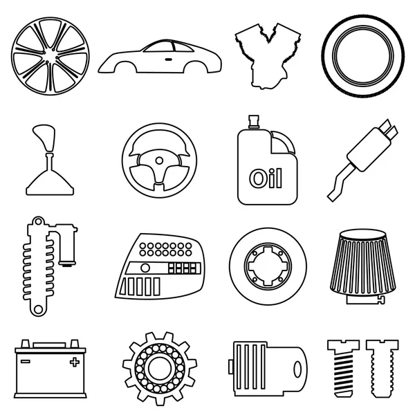 Tienda de piezas de automóviles iconos contorno negro simple conjunto eps10 — Vector de stock