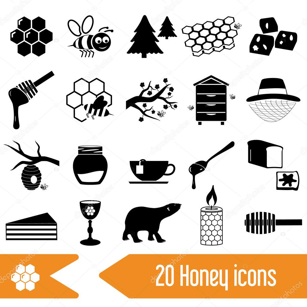 set of honey theme black icons eps10