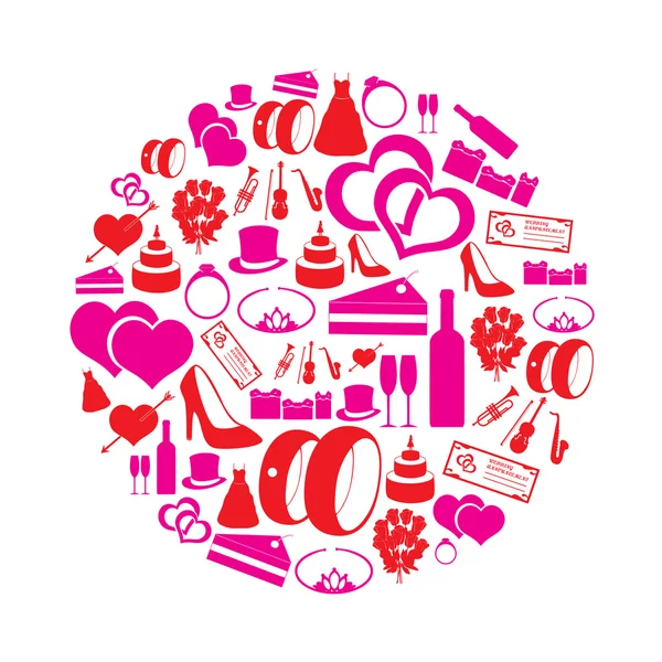 Red and pink simple wedding icons in circle eps10 — Stock Vector