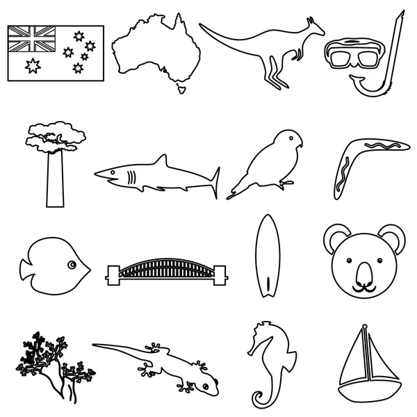 Australien country theme skizze icons set eps10 — Stockvektor