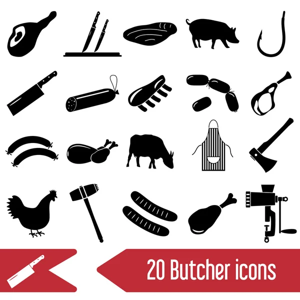 Butcher and meat shop black icons set eps10 — Stock Vector