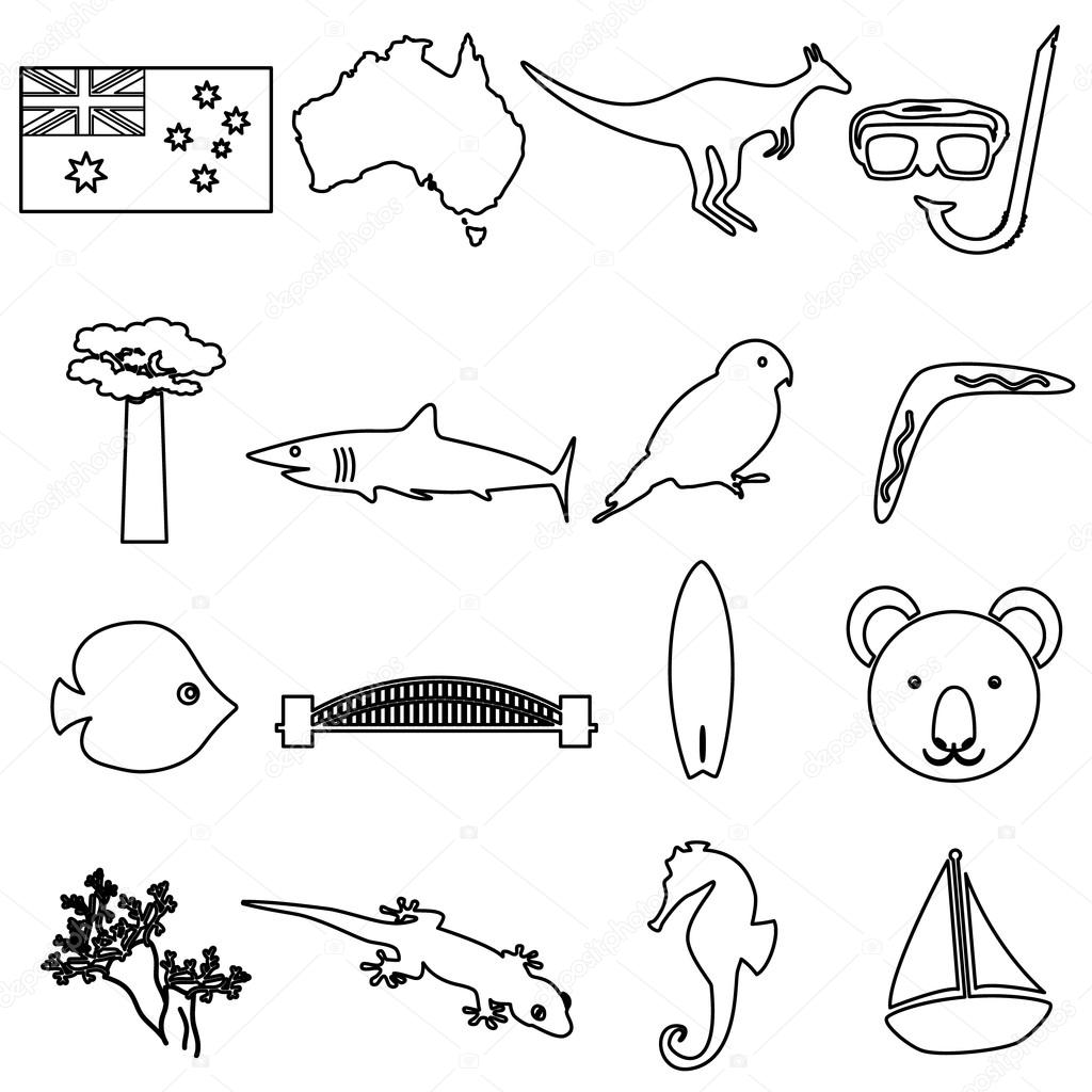 Australia country theme outline icons set eps10