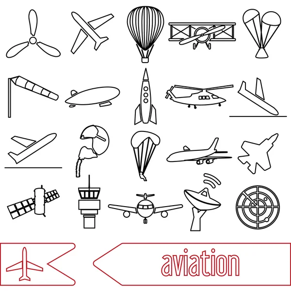 Aviación gran conjunto de iconos simples esquema eps10 — Archivo Imágenes Vectoriales
