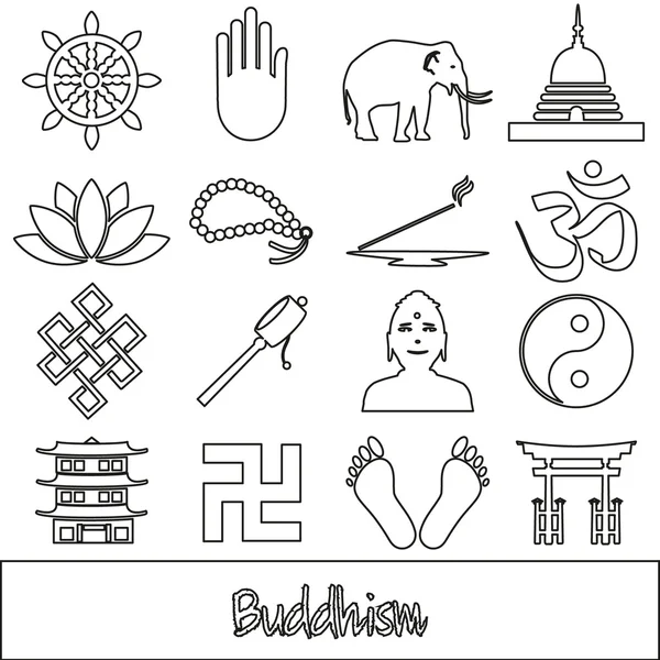 Budismo religiones esbozan símbolos vector conjunto de iconos eps10 — Archivo Imágenes Vectoriales