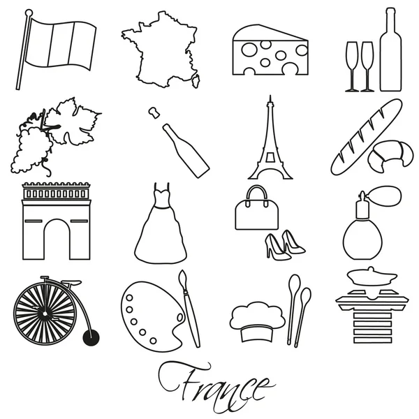 France pays thème contour symboles et icônes ensemble eps10 — Image vectorielle