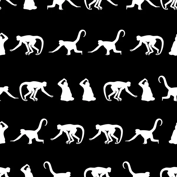 Silueta de sombras blancas mono en líneas patrón negro eps10 — Archivo Imágenes Vectoriales