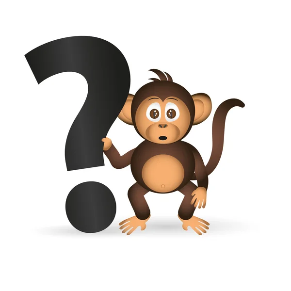 Şirin şempanze küçük maymun ve soru işareti eps10 — Stok Vektör