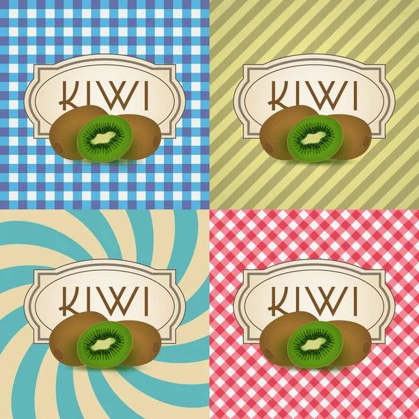 Four types of retro textured labels for kiwi products eps10 — Stock Vector