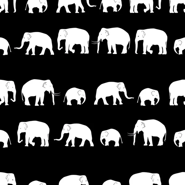 Vector white elephants walking seamless black pattern eps10 — Stock Vector