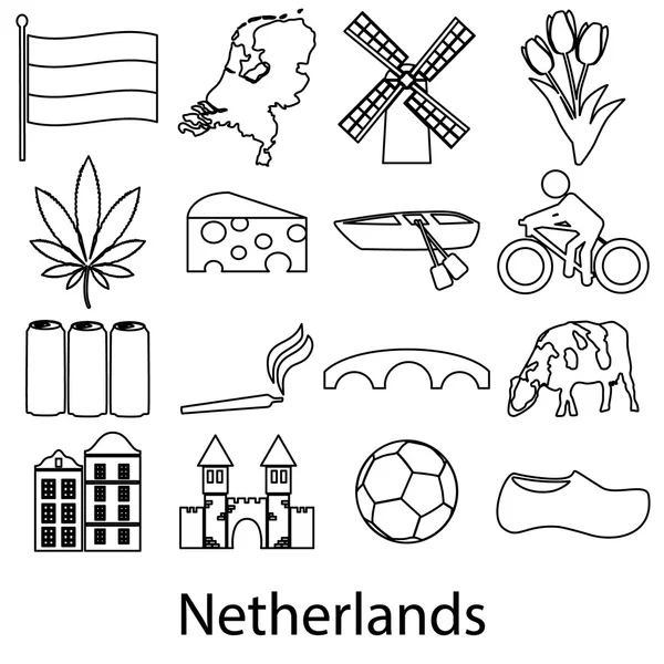 Netherlands country theme outline symbols icons set eps10 — Stock Vector