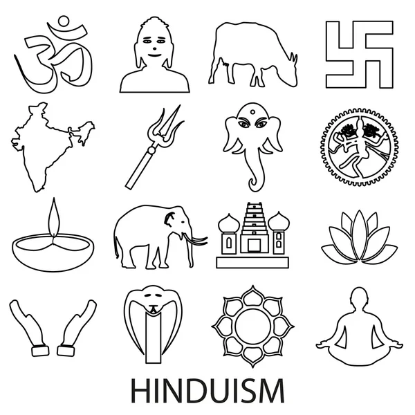 Hinduism religions symbols vector set of outline icons eps10 — Stock Vector
