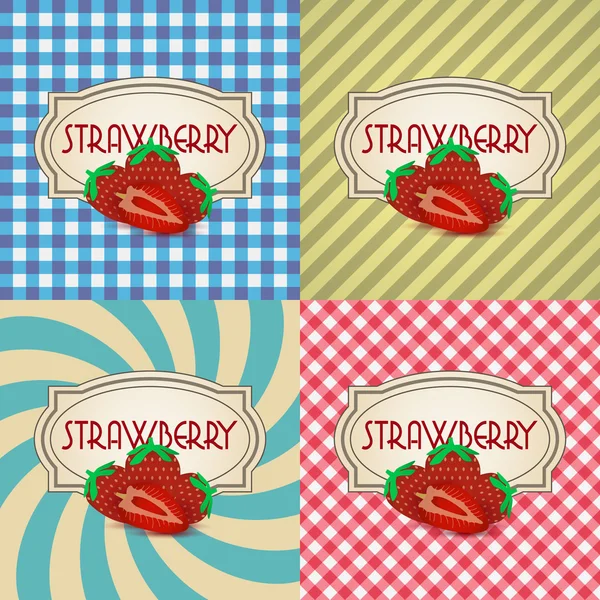 Four types of retro textured labels for strawberry products eps10 — Stock Vector