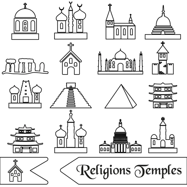 Religiões do mundo tipos de templos delinear ícones eps10 — Vetor de Stock