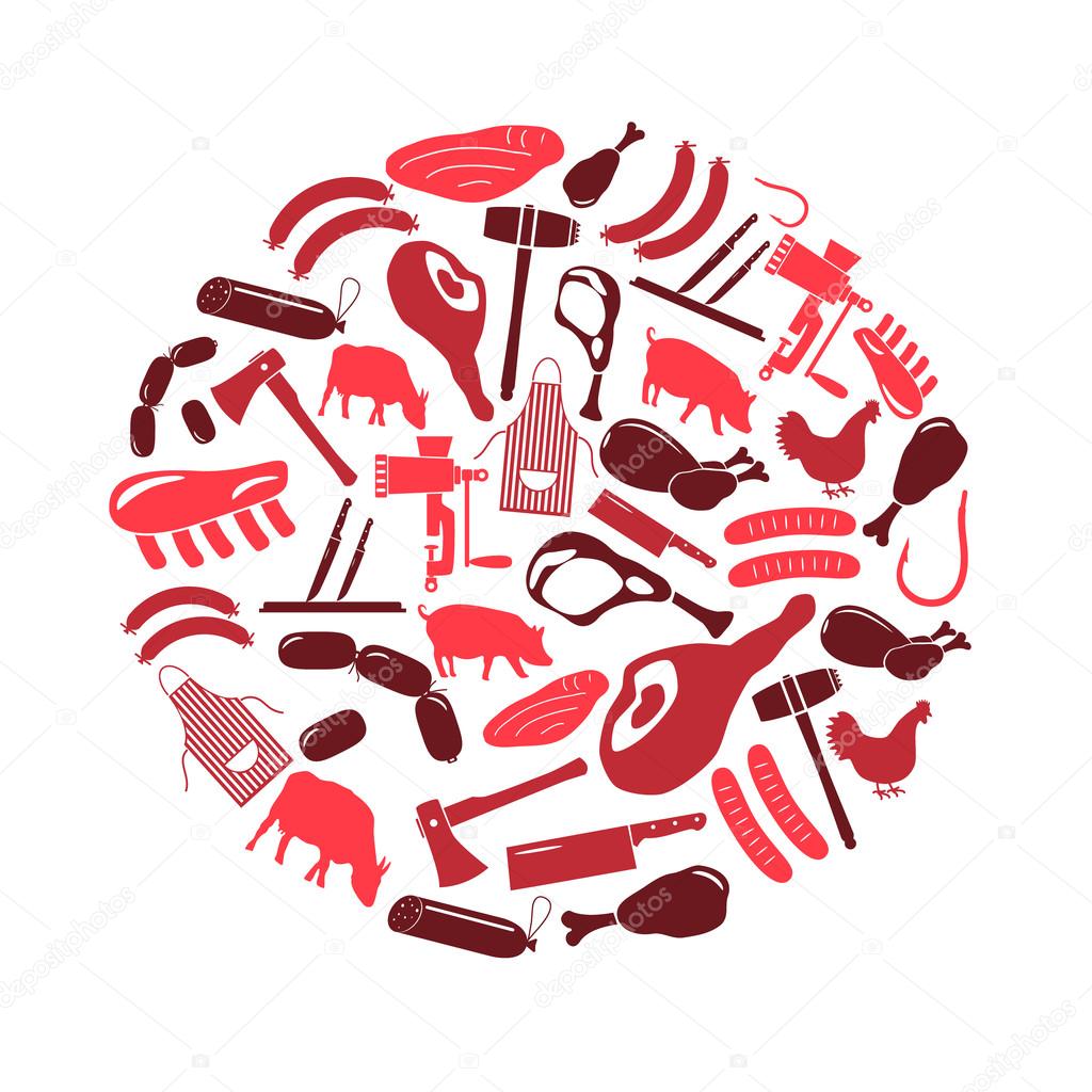 butcher and meat shop icons set in circle eps10