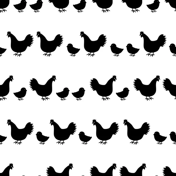 Silueta de gallinas y pollos en patrón de líneas eps10 — Archivo Imágenes Vectoriales