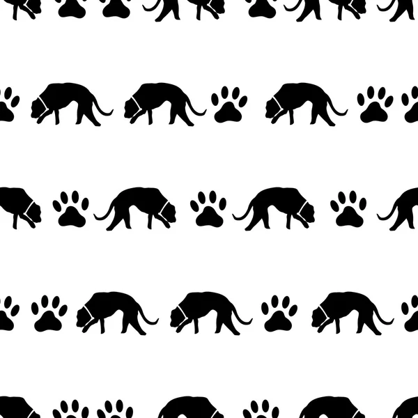 Dog and footprints black shadows silhouette in lines pattern eps10 — Stock Vector