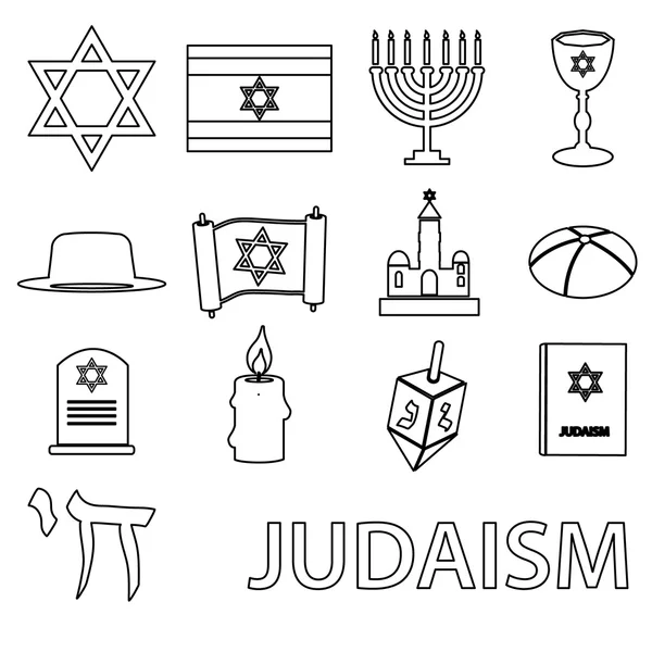 Judaism religion symbols vector set of outline icons eps10 — Stock Vector