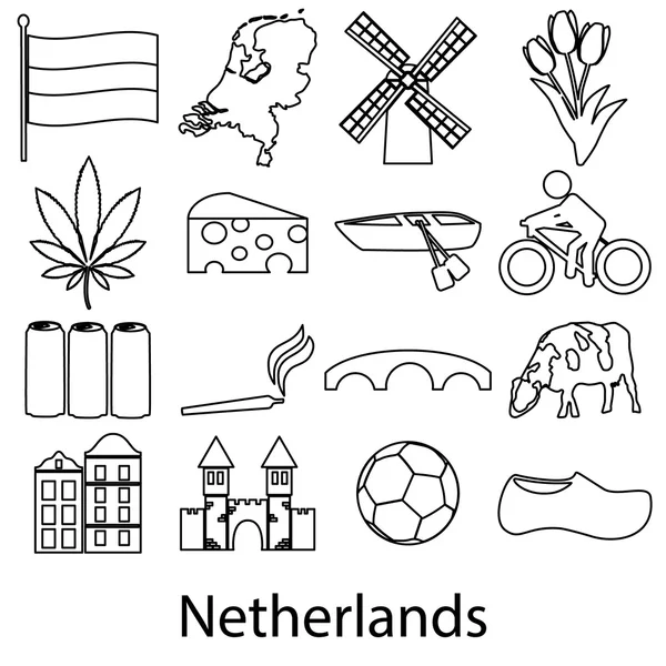 Netherlands country theme outline symbols icons set eps10 — Stock Vector