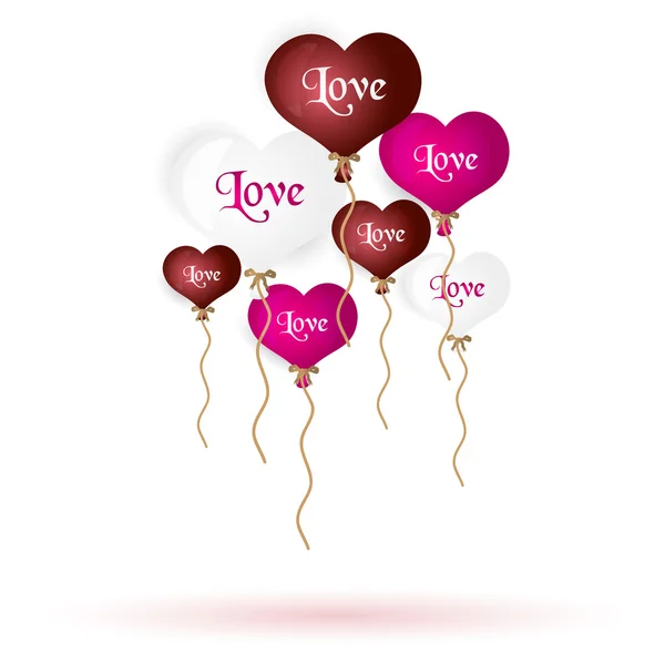 Balões de hélio colorido forma do coração com texto e eps10 valentine — Vetor de Stock