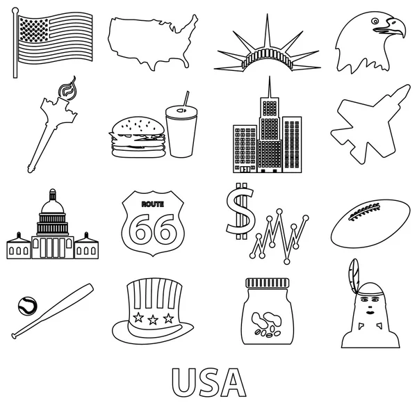 Estados unidos de América país tema esbozar iconos conjunto eps10 — Vector de stock