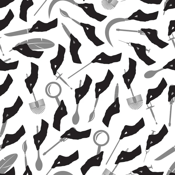 Zwarte en grijze silhouet van handen met diverse hulpmiddelen naadloze patroon eps10 — Stockvector