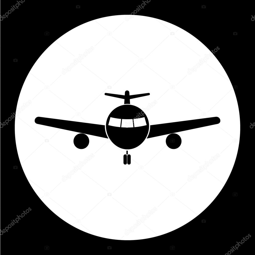 simple front view airplane isolated black icon eps10