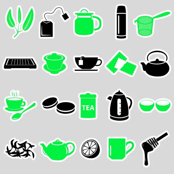 Tema del té pegatinas simples iconos conjunto eps10 — Vector de stock