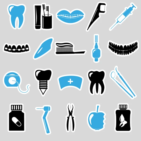 Conjunto de tema dental adesivos azuis eps10 — Vetor de Stock