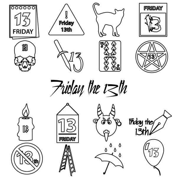 Friday the 13 bad luck day outline icons set eps10 — Stock Vector