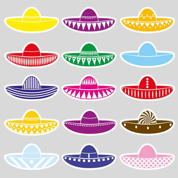 Messico set adesivi variazioni cappello sombrero eps10 — Vettoriale Stock