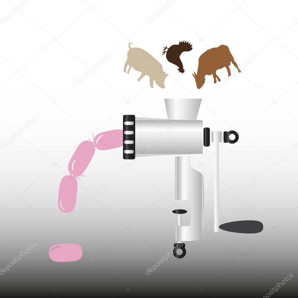 butcher meat grinder making sausages from animals eps10