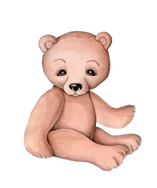 Cute Cartoon Brown Teddy Bear Watercolor Hand Drawn Sketch Illustration — Stock Photo, Image