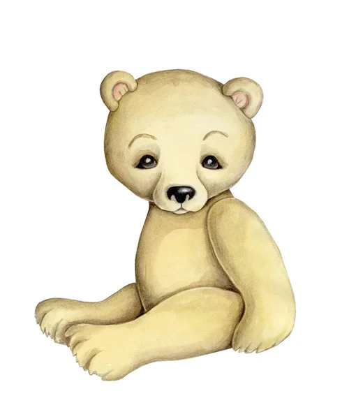 可爱的卡通黄色泰迪熊 水彩画草图 儿童树图标 — 图库照片