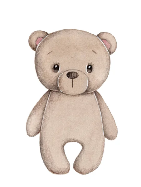 Cute Cartoon Teddy Bear Brown Watercolor Hand Drawn Art Illustration — Stock Photo, Image