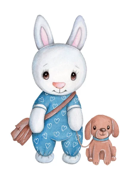 かわいい漫画のウサギの赤ちゃん 小さなウサギ ウサギ 子供のための水彩イラスト 白に隔離された — ストック写真