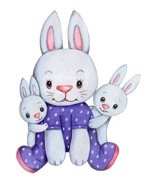 Watercolor Hand Drawn Illustration Sketch Icon Cute Cartoon Bunny Rabbit — Stock Photo, Image