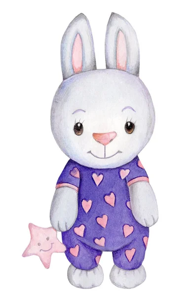水彩手描きイラスト スケッチ かわいい漫画ウサギ ウサギ ウサギ のアイコン 白地に隔離された — ストック写真