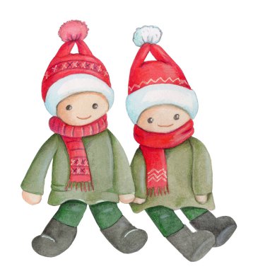 Suluboya el izole bir resim çizdi. İki şirin çizgi film elfi, bebekler..