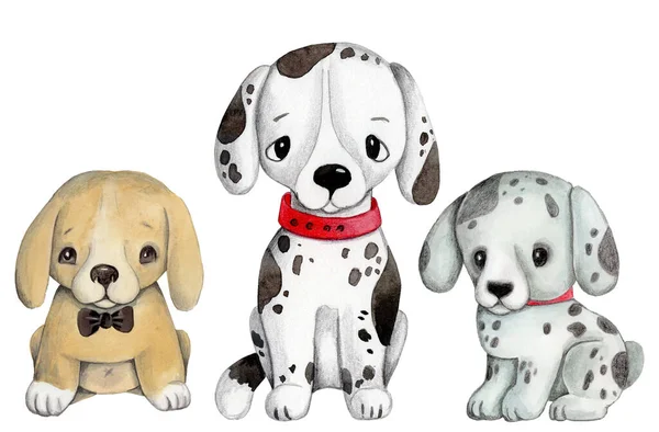 Cute Kreskówki Małe Psy Brązowy Plamisty Zwierzę Domowe Ręcznie Rysowane — Zdjęcie stockowe