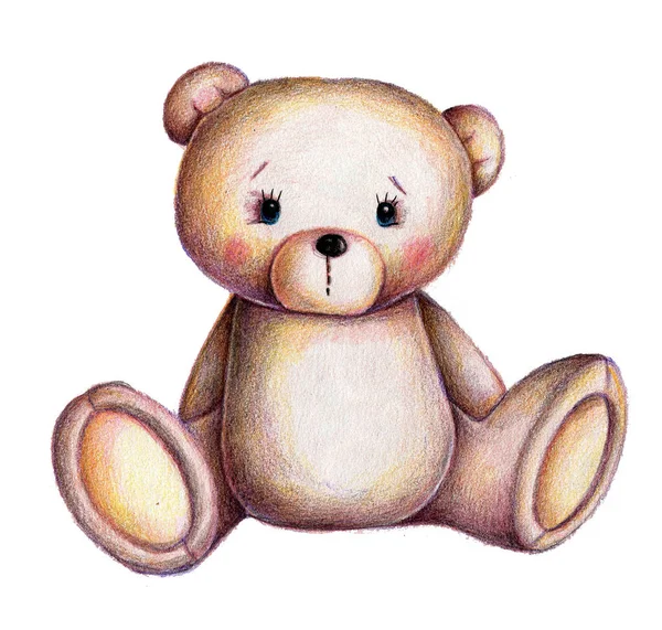 Roztomilý Zvířecí Medvídek Sedící Zadku Akvarel Ručně Kreslený Náčrt Ilustrace — Stock fotografie