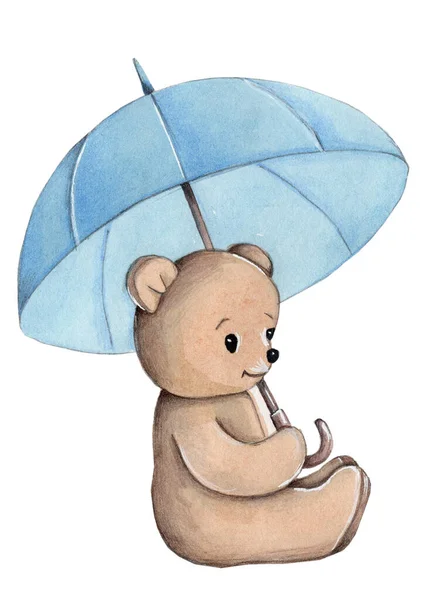 Watercolor Hand Drawn Illustration Cute Cartoon Teddy Bear Art Any — Stock Photo, Image