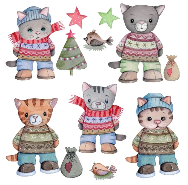 Conjunto Animais Brinquedo Bonito Desenhos Animados Gatos Gatinhos Gatinho Suéter — Fotografia de Stock