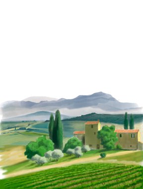 Üzüm bağı olan dağ manzarası