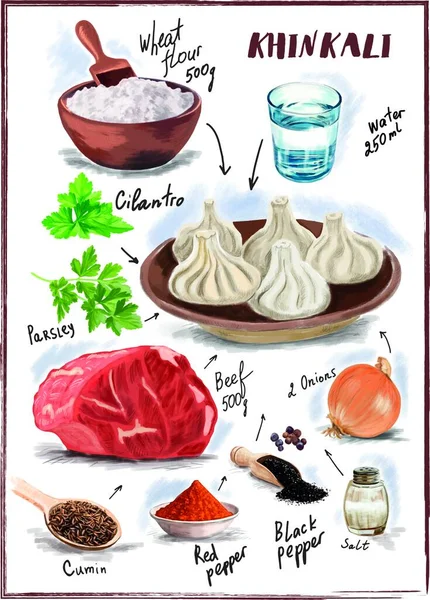 Ingredients Recipes Georgian Cuisine — Stock Vector
