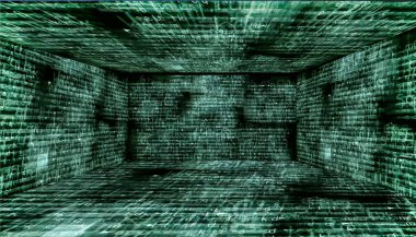 3D siber uzayda dijital metin kodu - Teknoloji arkaplanı