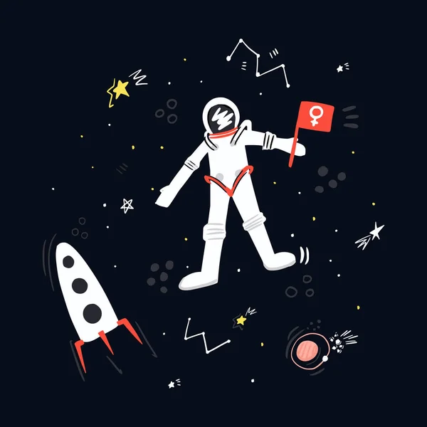 Uzayda vektör kadın astronot.