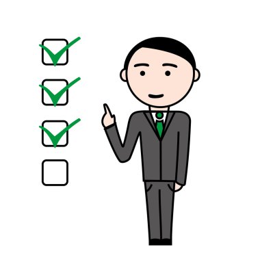 Business man with completed tasks clipart