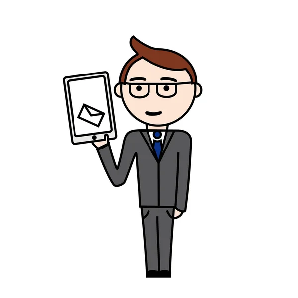 Manažer v obleku s zprávou na tabletu — Stockový vektor