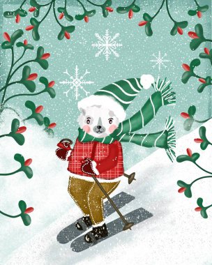 Tepede kayak yapan bir köpek resmi..