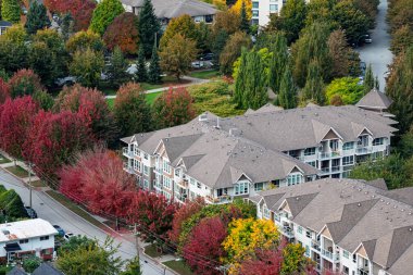 In Vancouver during autumn, the streets come alive with vibrant hues. Trees dressed in red and gold surround cozy homes, creating a picturesque scene of seasonal beauty.